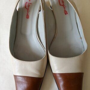 Beige cap toe italian made leather heel